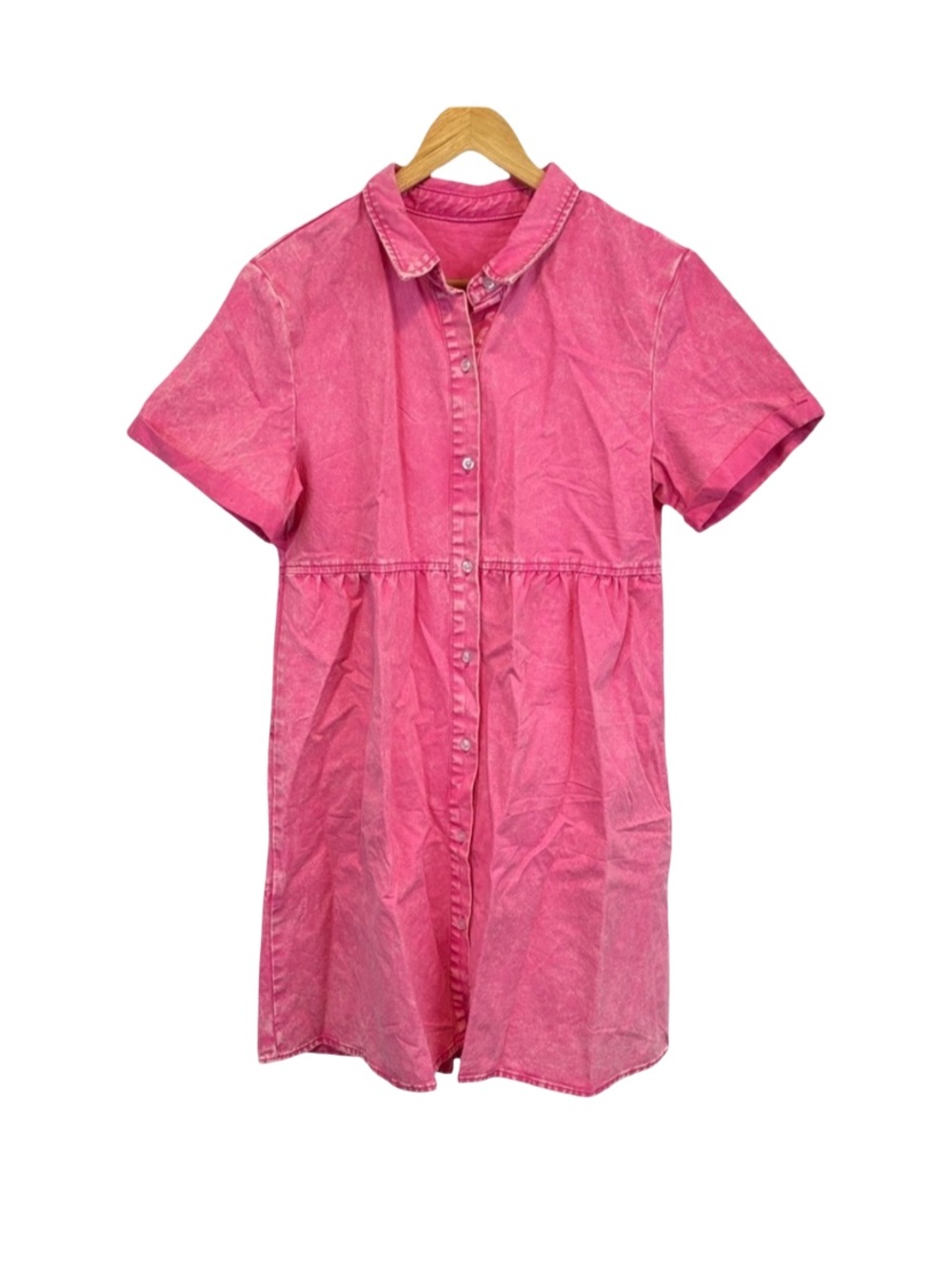 Pink Button-Up Short Sleeve Dress